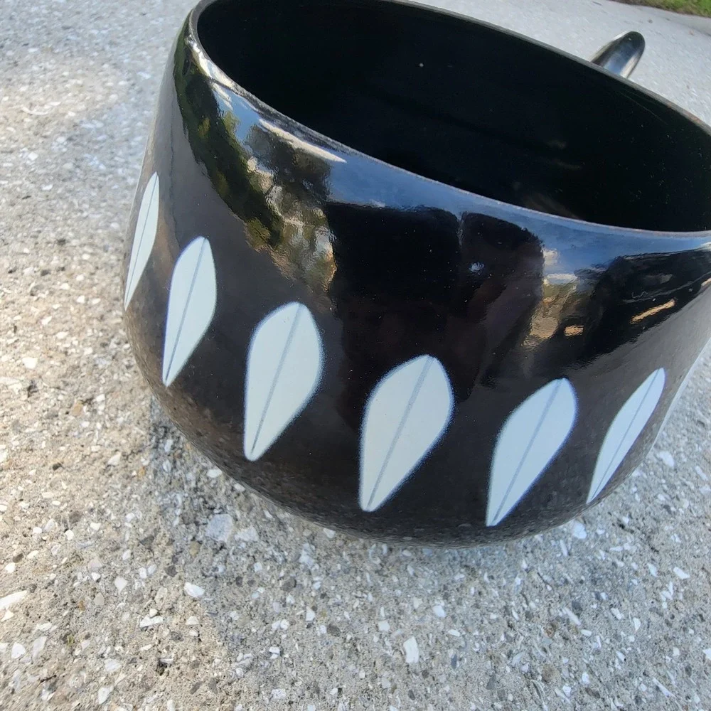 MCM Vintage Catherineholm Black‎ White Lotus Enamelware Fondue Pot Only